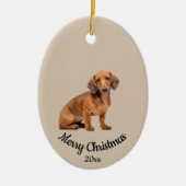Dated Custom Photo Kerstdaschund Dog Pet Keramisch Ornament (Voorkant)
