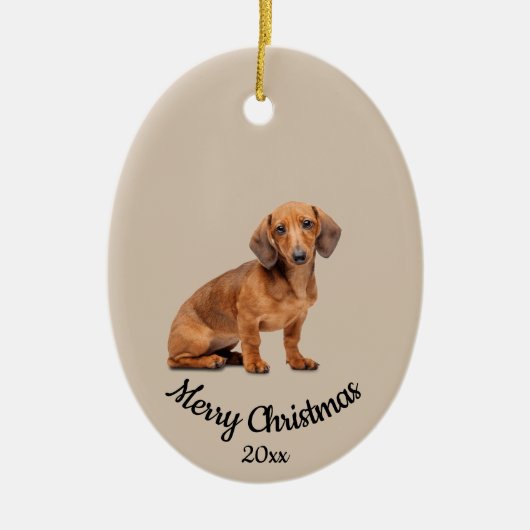Dated Custom Photo Kerstdaschund Dog Pet Keramisch Ornament (Voorkant)