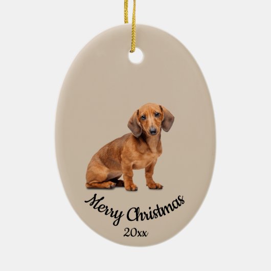 Dated Custom Photo Kerstdaschund Dog Pet Keramisch Ornament (Achterkant)