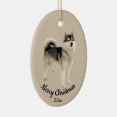 Dated Custom Photo Kerstman Husky Malemute Dog Keramisch Ornament (Rechts)
