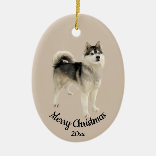 Dated Custom Photo Kerstman Husky Malemute Dog Keramisch Ornament (Voorkant)