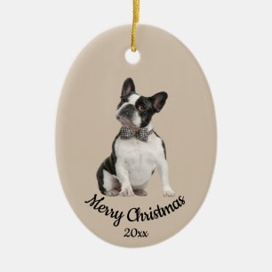 Dated Custom Photo Kerstmis Boston Terrier Dog Keramisch Ornament