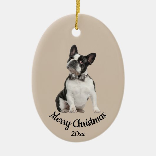 Dated Custom Photo Kerstmis Boston Terrier Dog Keramisch Ornament (Voorkant)