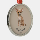 Dated Custom Photo Kerstmis Chihuahua Dog pet Metalen Ornament (Rechts)