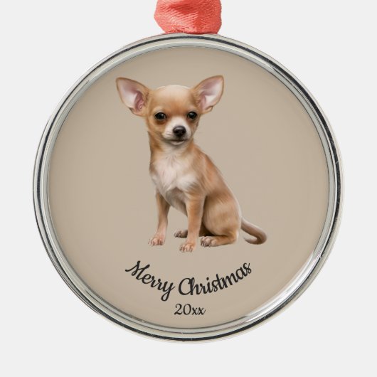 Dated Custom Photo Kerstmis Chihuahua Dog pet Metalen Ornament (Voorkant)
