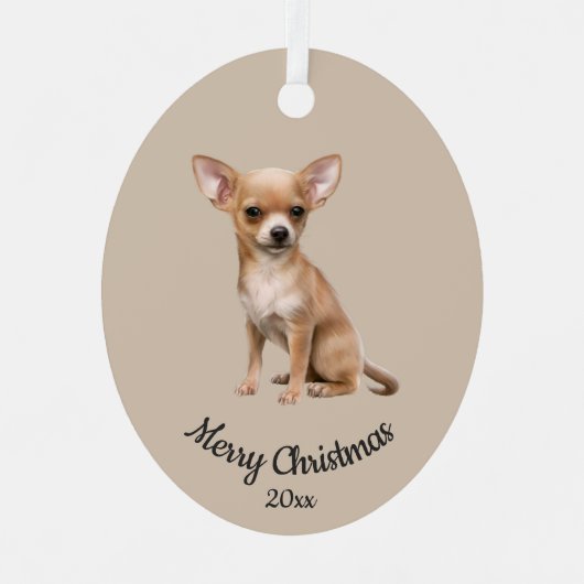 Dated Custom Photo Kerstmis Chihuahua Dog pet Metalen Ornament (Voorkant)