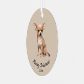 Dated Custom Photo Kerstmis Chihuahua Dog pet Metalen Ornament (Voorkant links)