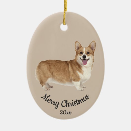 Dated Custom Photo Kerstmis Corgi Dog Pet Keramisch Ornament (Voorkant)