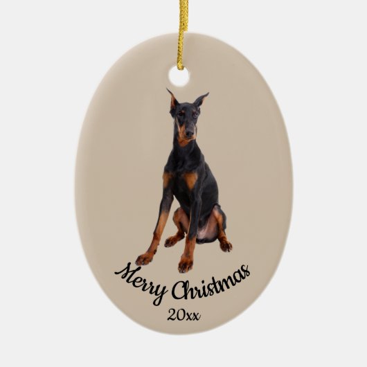 Dated Custom Photo Kerstmis Doberman Dog Pet Keramisch Ornament (Voorkant)