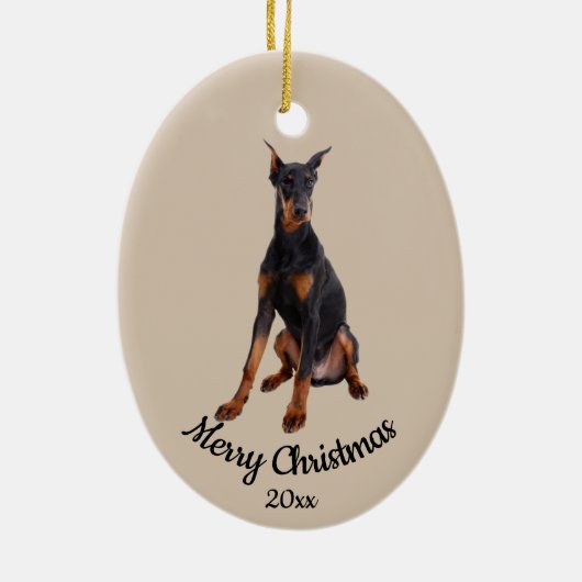 Dated Custom Photo Kerstmis Doberman Dog Pet Keramisch Ornament (Achterkant)