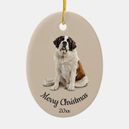 Dated Custom Photo Kerstmis St. Bernard Dog Pet Keramisch Ornament (Voorkant)