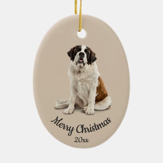 Dated Custom Photo Kerstmis St. Bernard Dog Pet Keramisch Ornament (Achterkant)