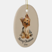 Dated Custom Photo Kerstmis Yorkie Dog pet Keramisch Ornament (Rechts)