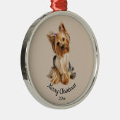 Dated Custom Photo Kerstmis Yorkie Dog pet Metalen Ornament (Rechts)