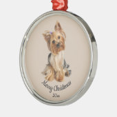 Dated Custom Photo Kerstmis Yorkie Dog pet Metalen Ornament (Links)