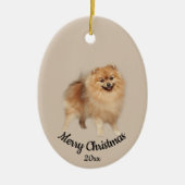 Dated Custom Photo Kerstpommeranian Dog Pet Keramisch Ornament (Voorkant)