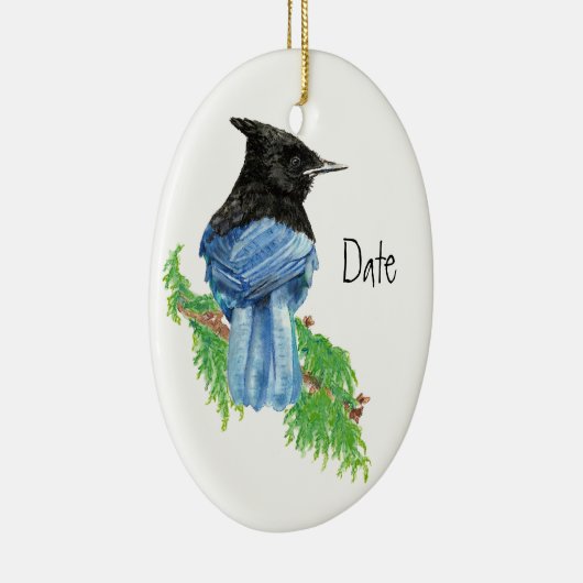 Dated, Custom, Stellar Jay, Bird, Natuur Keramisch Ornament (Rechts)