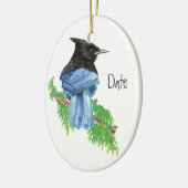 Dated, Custom, Stellar Jay, Bird, Natuur Keramisch Ornament (Links)
