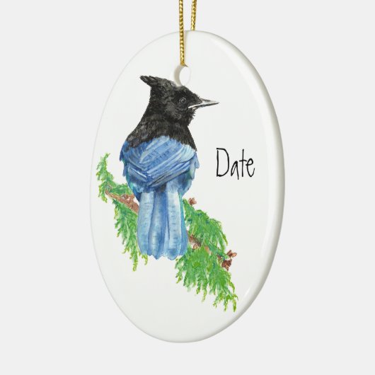 Dated, Custom, Stellar Jay, Bird, Natuur Keramisch Ornament (Links)