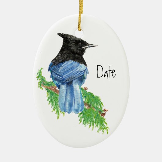 Dated, Custom, Stellar Jay, Bird, Natuur Keramisch Ornament (Voorkant)