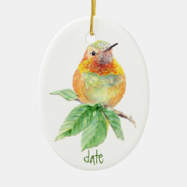 Dated Custom Waterverf Rufous Hummingbird, Bird Keramisch Ornament