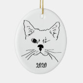 Dated Cute Smilking Winking Cat Drawing Keramisch Ornament (Rechts)