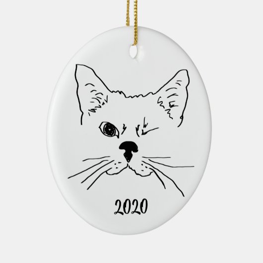 Dated Cute Smilking Winking Cat Drawing Keramisch Ornament (Rechts)