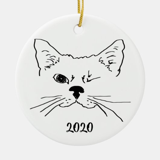 Dated Cute Smilking Winking Cat Drawing Keramisch Ornament (Voorkant)