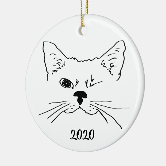 Dated Cute Smilking Winking Cat Drawing Keramisch Ornament (Links)