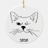 Dated Cute Smilking Winking Cat Drawing Keramisch Ornament (Achterkant)
