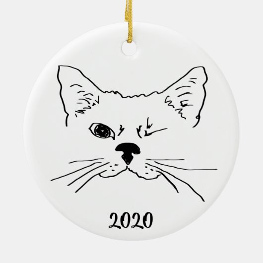 Dated Cute Smilking Winking Cat Drawing Keramisch Ornament (Achterkant)