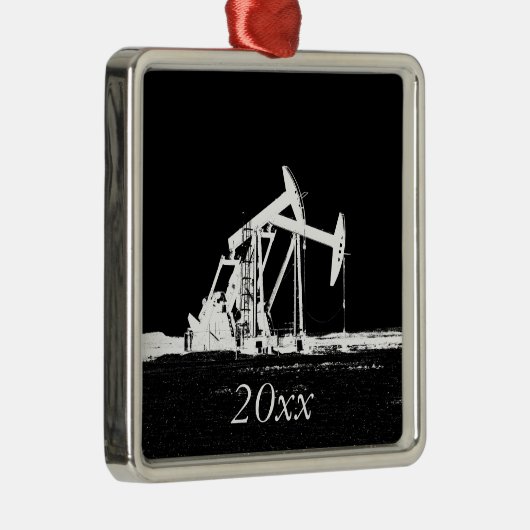 Dated Dual Oil Well Pumping Unit Metalen Ornament (Rechts)