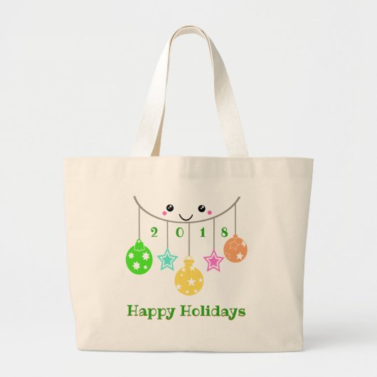 Dated Happy Face Ornamenten Grote Tote Bag (Voorkant)