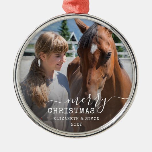 Dated Horse Photo Personalized Round Lijst Metalen Ornament (Voorkant)