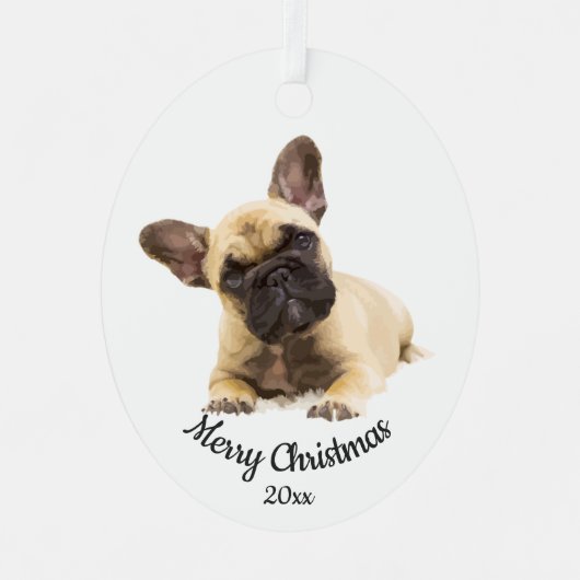 Dated KerstFrench Bulldog Dog Pet Metalen Ornament (Voorkant)