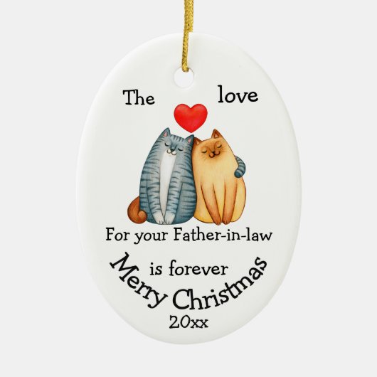 Dated kerstkat Love Father-in-law quote Keramisch Ornament (Voorkant)