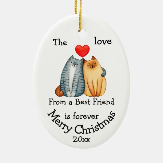 Dated Kerstkat Love van Beste Friend Quote Keramisch Ornament (Achterkant)