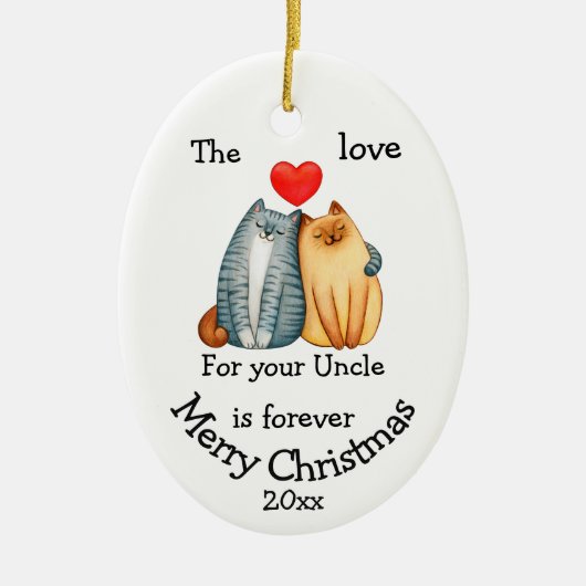 Dated Kerstkat Love voor je oom Quote Keramisch Ornament (Voorkant)