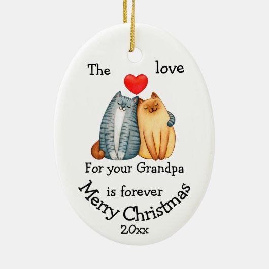 Dated Kerstkat Love voor je opa Quote Keramisch Ornament (Achterkant)