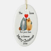 Dated Kerstkat Love voor je Son Quote Keramisch Ornament (Rechts)