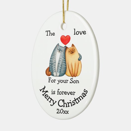 Dated Kerstkat Love voor je Son Quote Keramisch Ornament (Links)