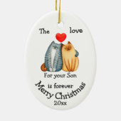 Dated Kerstkat Love voor je Son Quote Keramisch Ornament (Achterkant)