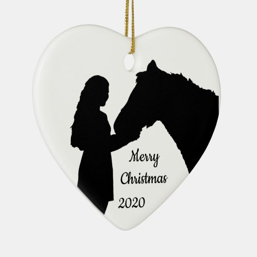 Dated Kerstmeisje en haar paardenliefde Silhouette Keramisch Ornament (Rechts)