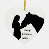 Dated Kerstmeisje en haar paardenliefde Silhouette Keramisch Ornament (Voorkant)
