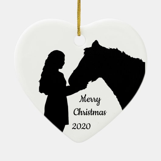 Dated Kerstmeisje en haar paardenliefde Silhouette Keramisch Ornament (Achterkant)