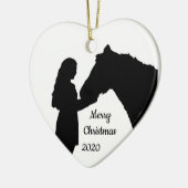 Dated Kerstmeisje en haar paardenliefde Silhouette Keramisch Ornament (Links)