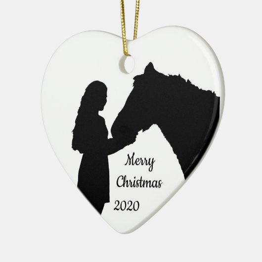 Dated Kerstmeisje en haar paardenliefde Silhouette Keramisch Ornament (Links)