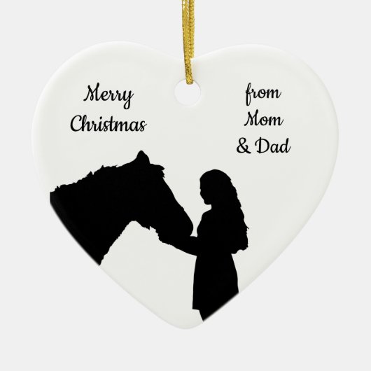 Dated Kerstmeisje en haar paardenliefde Silhouette Keramisch Ornament (Voorkant)