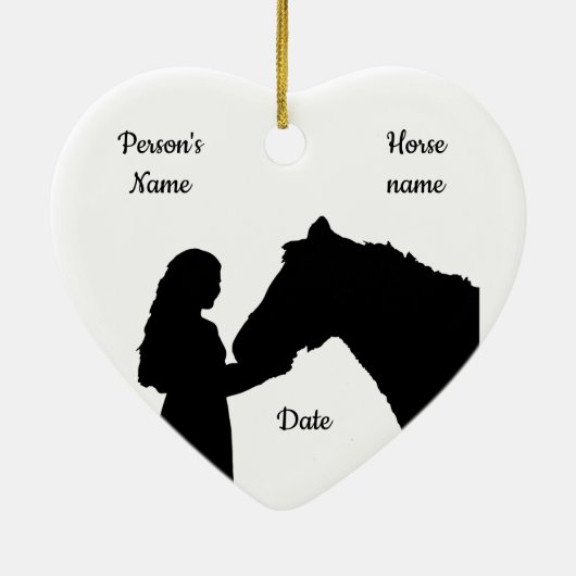 Dated Kerstmeisje en haar paardenliefde Silhouette Keramisch Ornament (Achterkant)