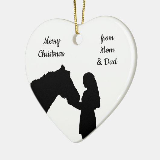 Dated Kerstmeisje en haar paardenliefde Silhouette Keramisch Ornament (Links)